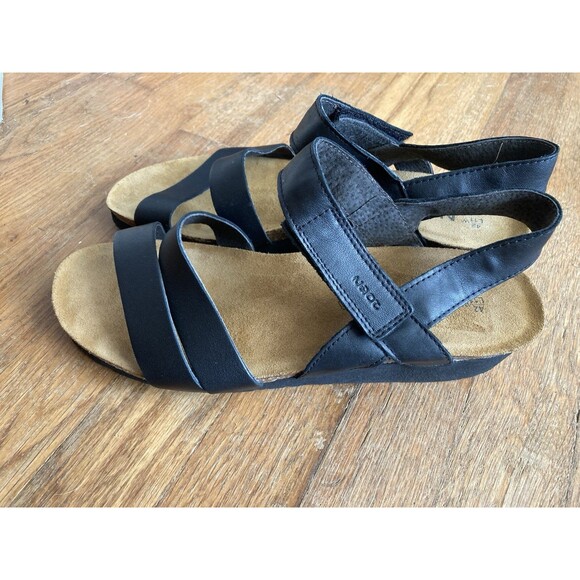 Naot Kayla Leather Sandals 11 Black Strappy Casual Cork - Picture 5 of 14